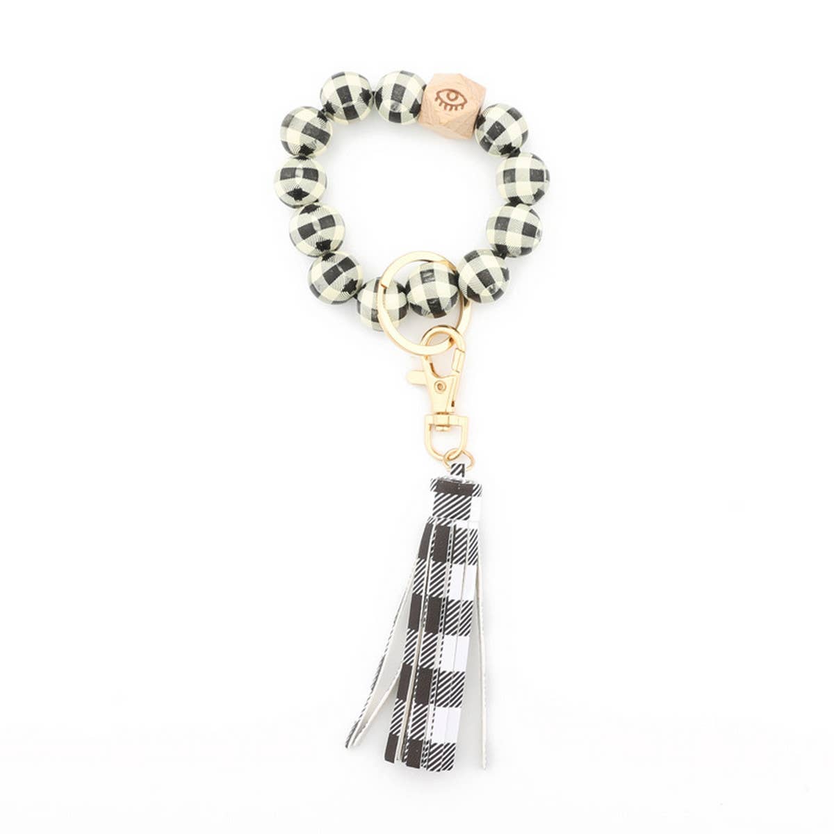 TASSEL LATTICE WOODEN BEAD KEYCHAIN