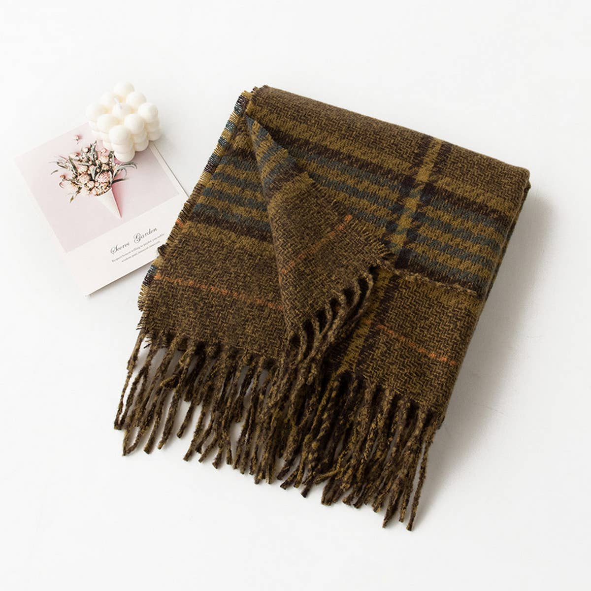 Plaid Tassel Scarf ??Soft Warm Faux Cashmere Wrap_CWASC0997