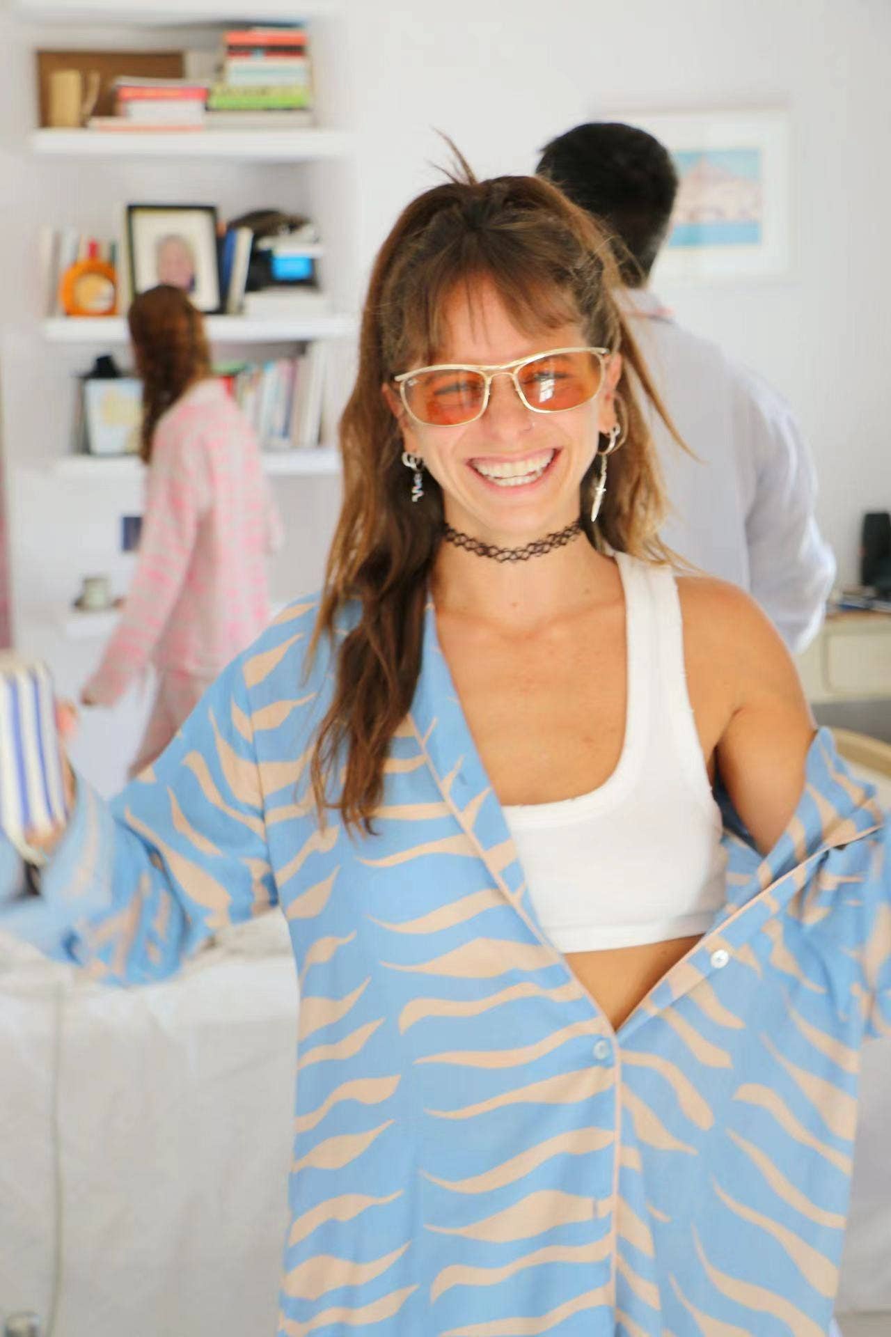 Lapel single-breasted tropical print home set