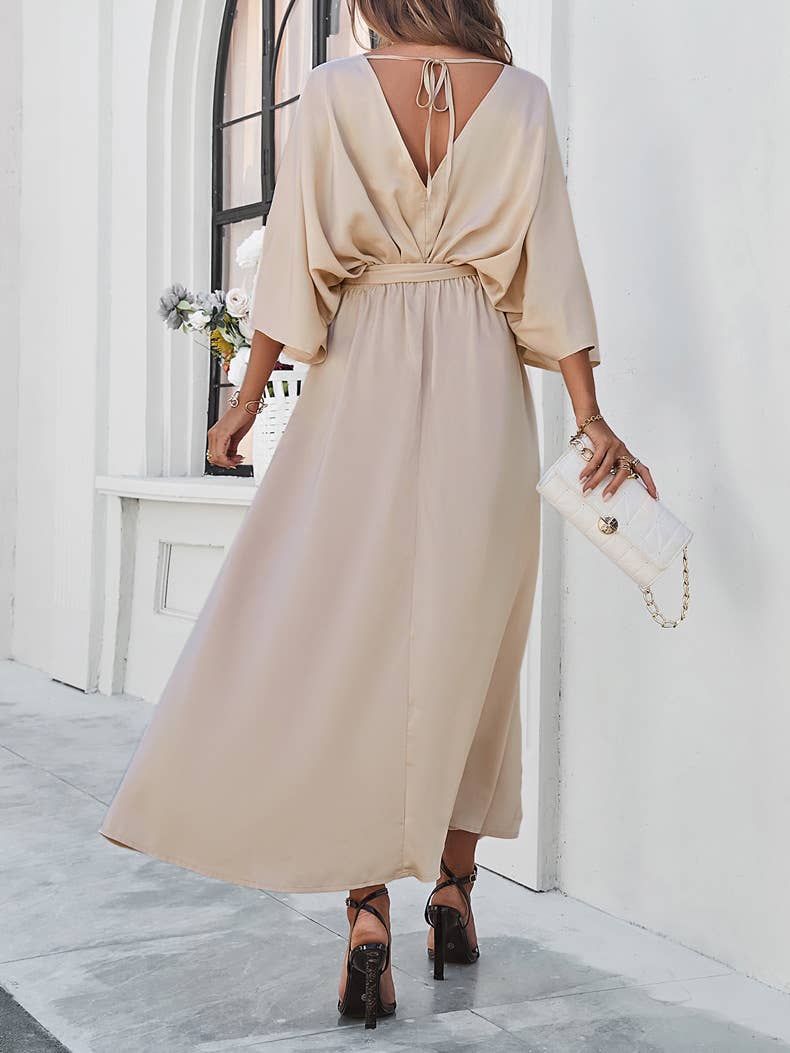 Elegant V-Neck High-Waist Loose Split Maxi Dress
