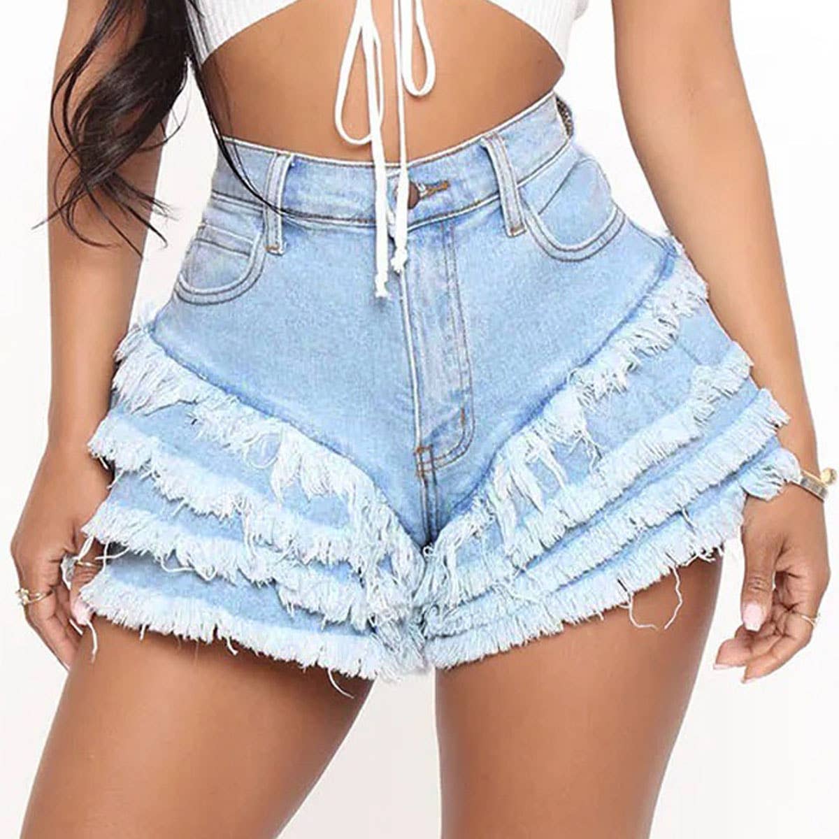 Flower bud high-elasticity denim shorts