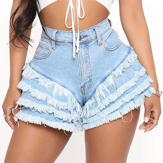 Flower bud high-elasticity denim shorts