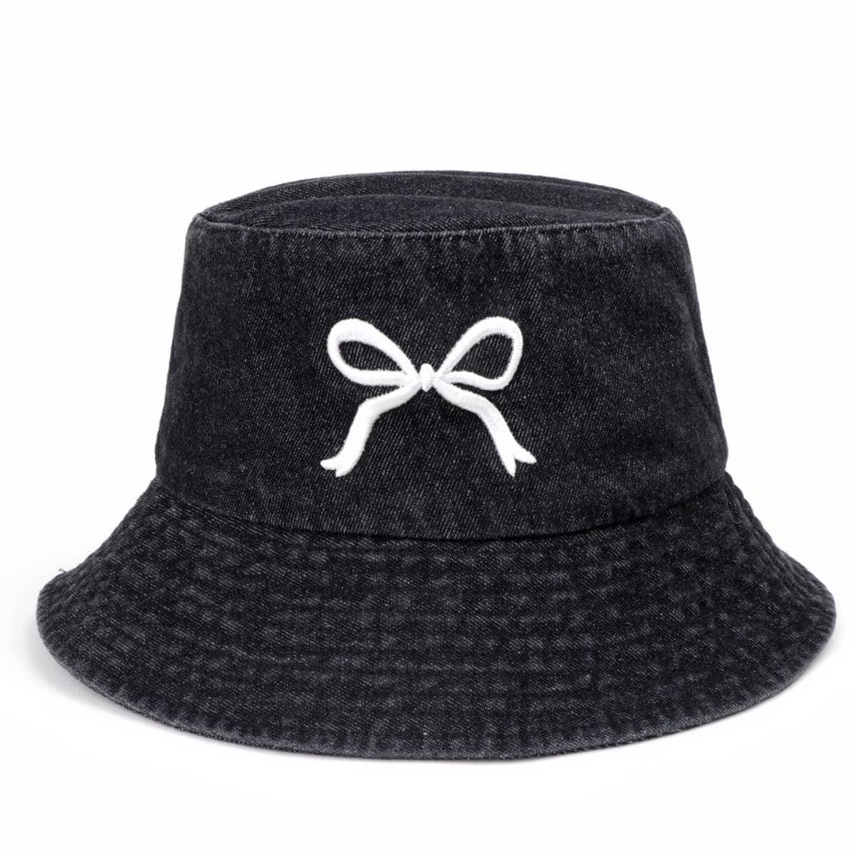 WASHED SUNSCREEN EMBROIDERED BOW BUCKET HAT_CWAH1540