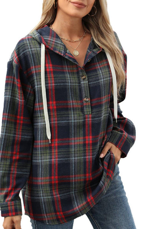 CWOHOL1113_AUTUMN AND WINTER PLAID LOOSE HOODED SWEATSHIRT