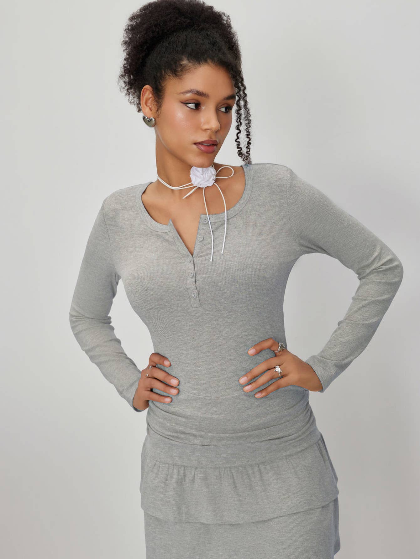 ROUND NECK LONG SLEEVE HIGH WAIST SLIM DRESS