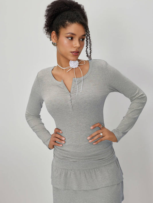 ROUND NECK LONG SLEEVE HIGH WAIST SLIM DRESS