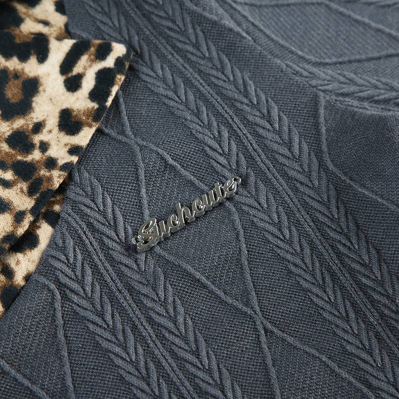 LEOPARD PRINT PATCHWORK KNIT LONG SLEEVE T-SHIRT