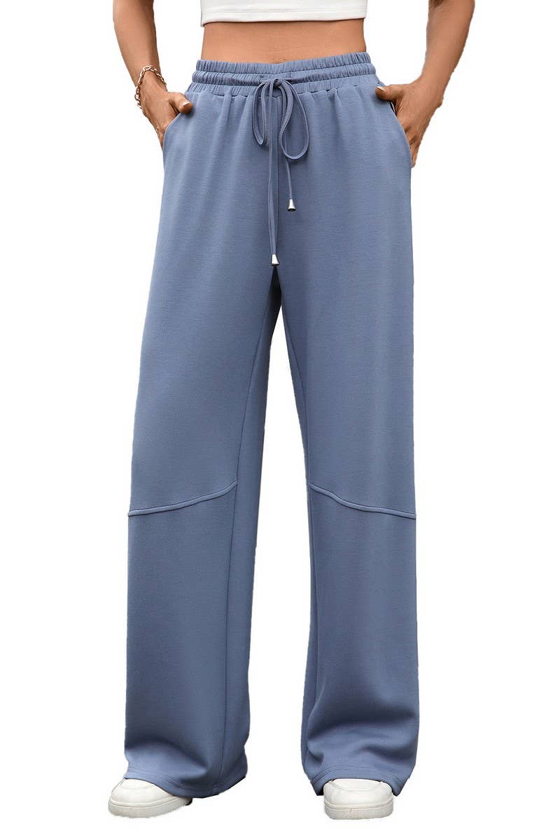 CWBLP01088_SOLID COLOR LOOSE DRAWSTRING CASUAL PANTS