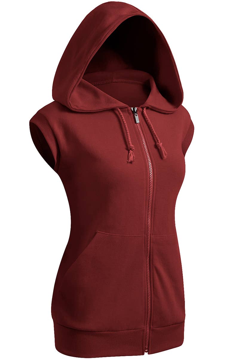 KWOHOSL003_Sleeveless Hoodies Basic Hoodie Zip Up