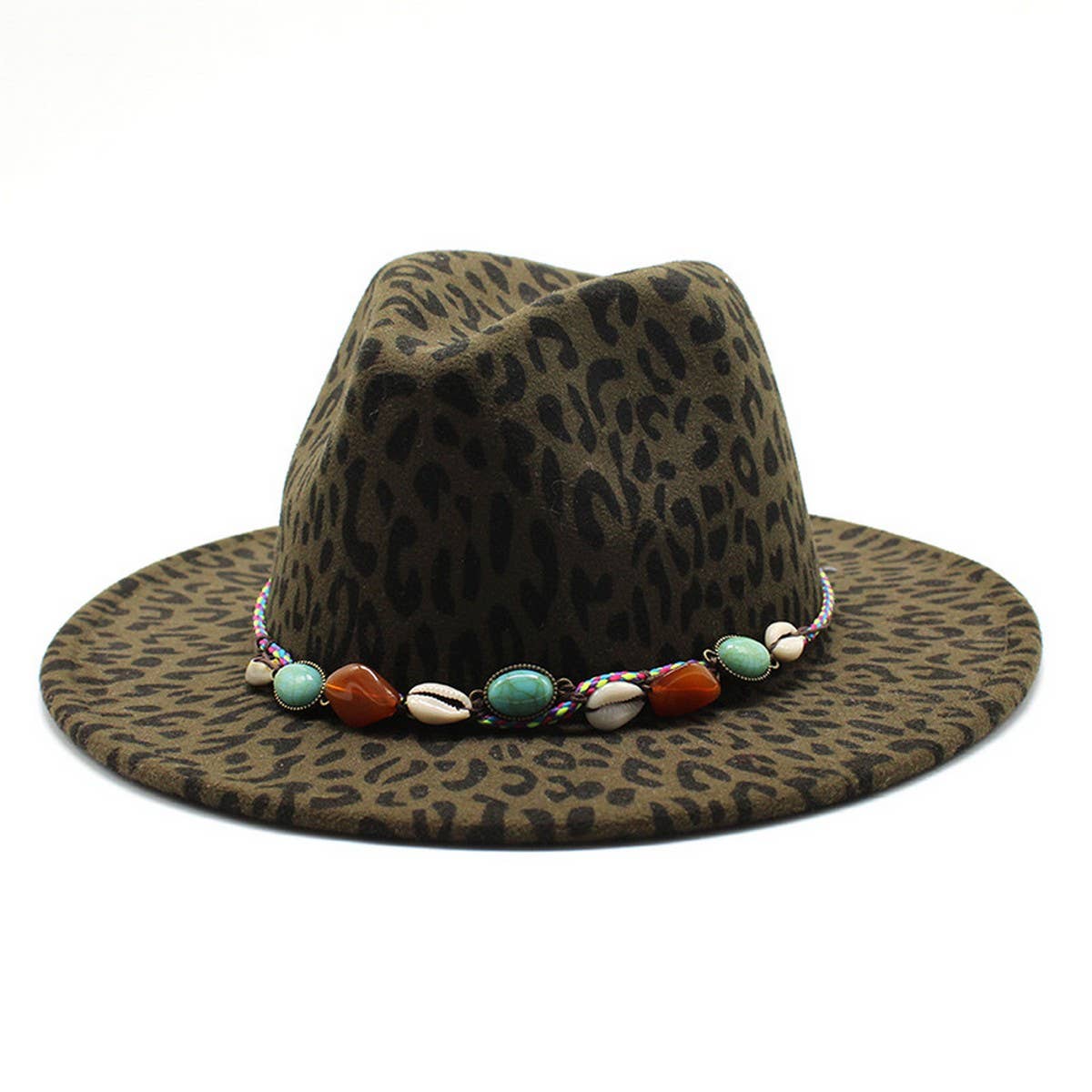 LEOPARD PRINT WOOLEN HAT RETRO JAZZ HAT FELT HAT_CWAH2575