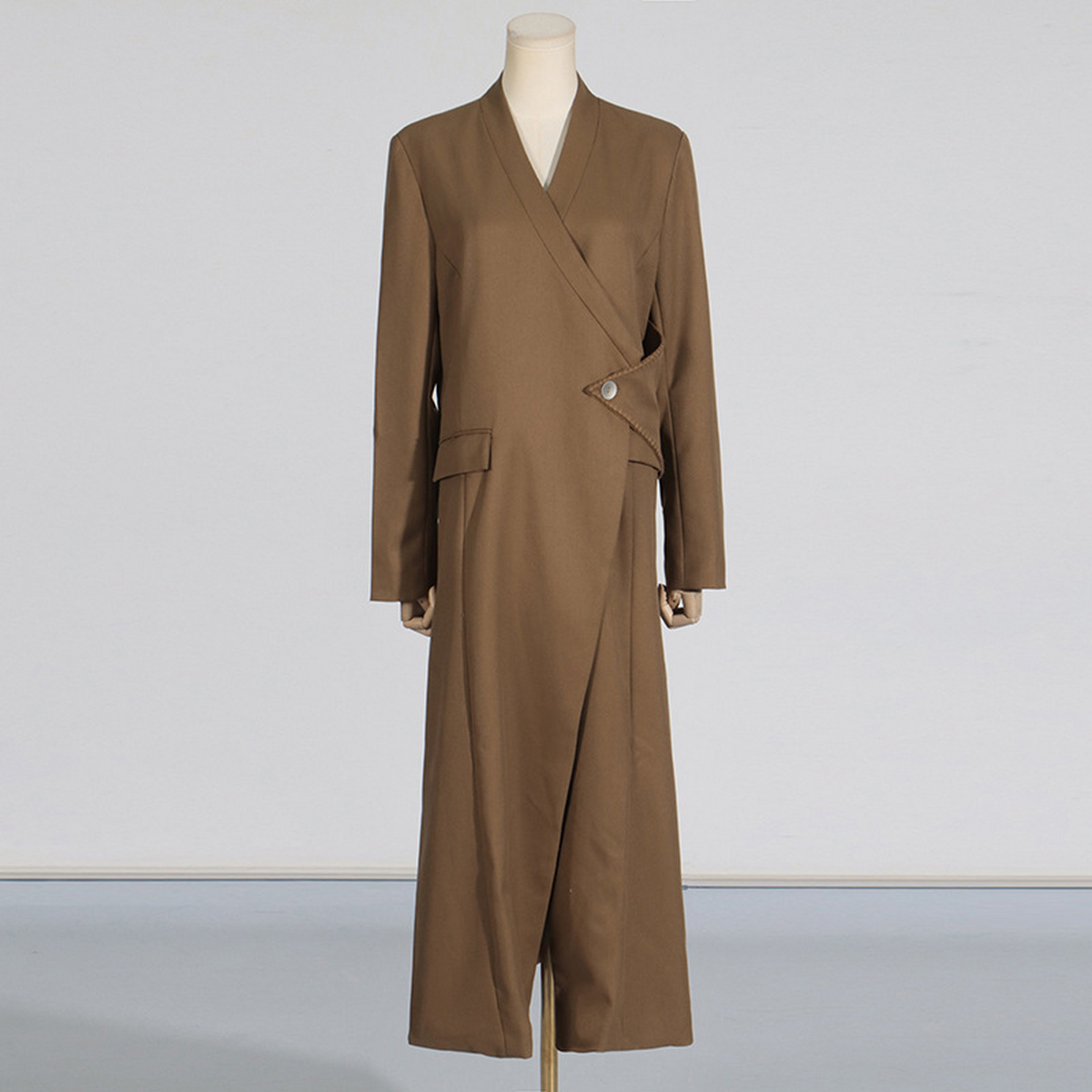 Designer Mid-Length Coat with Irregular Hem