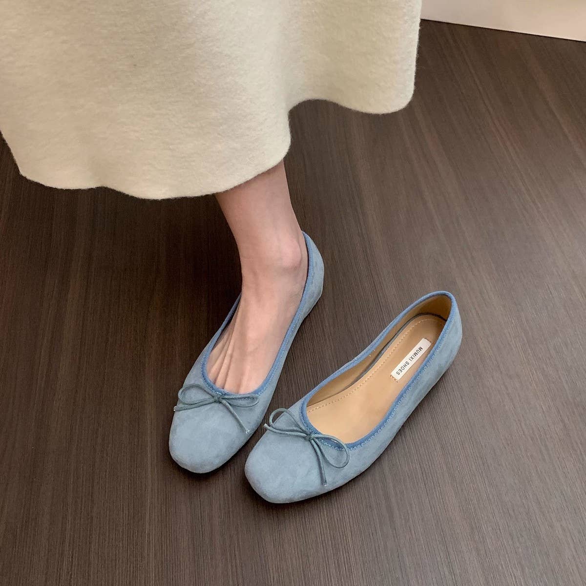 Wedge Red Suede Ballet Flats with Bow