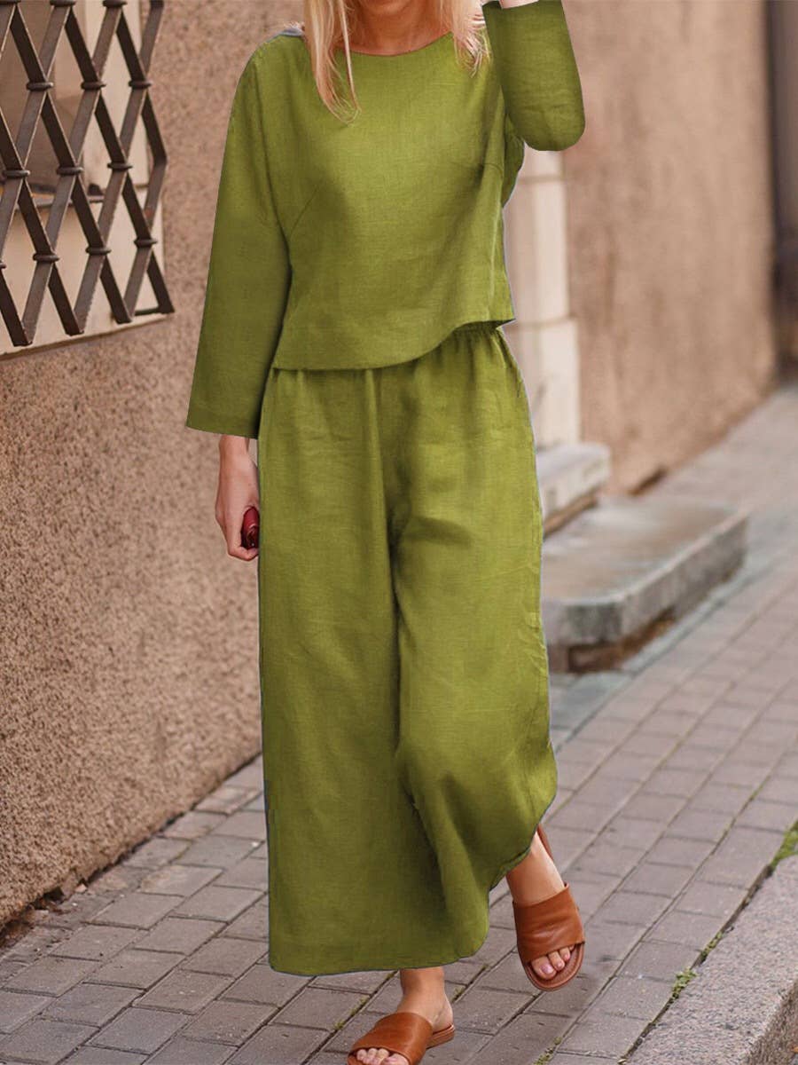 LOOSE SOLID COLOR SHIRT TROUSERS TWO-PIECE SET