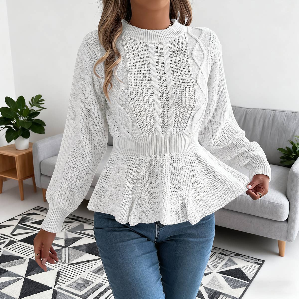 Twist waist falbala long-sleeved sweater