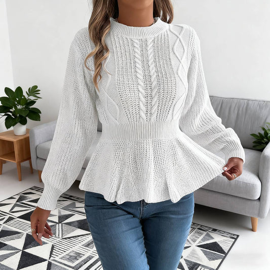 Twist waist falbala long-sleeved sweater