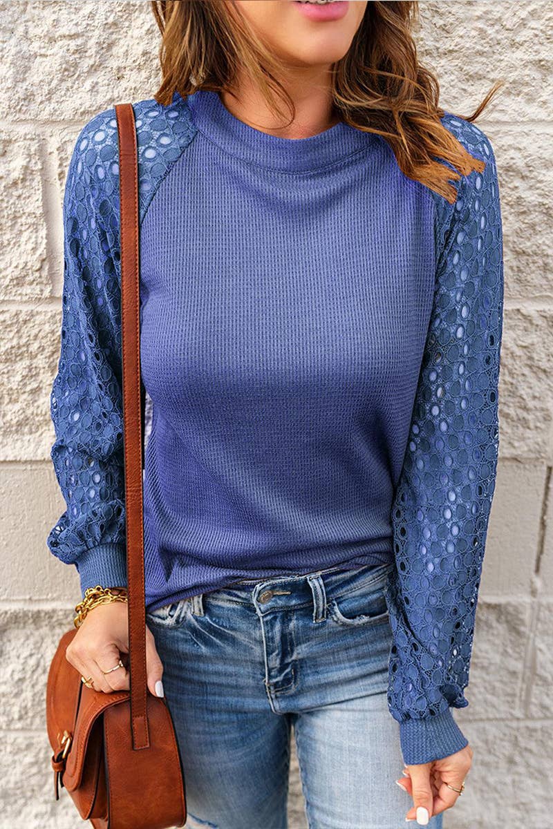 WAFFLE GREY PATCHWORK LONG SLEEVE T-SHIRT