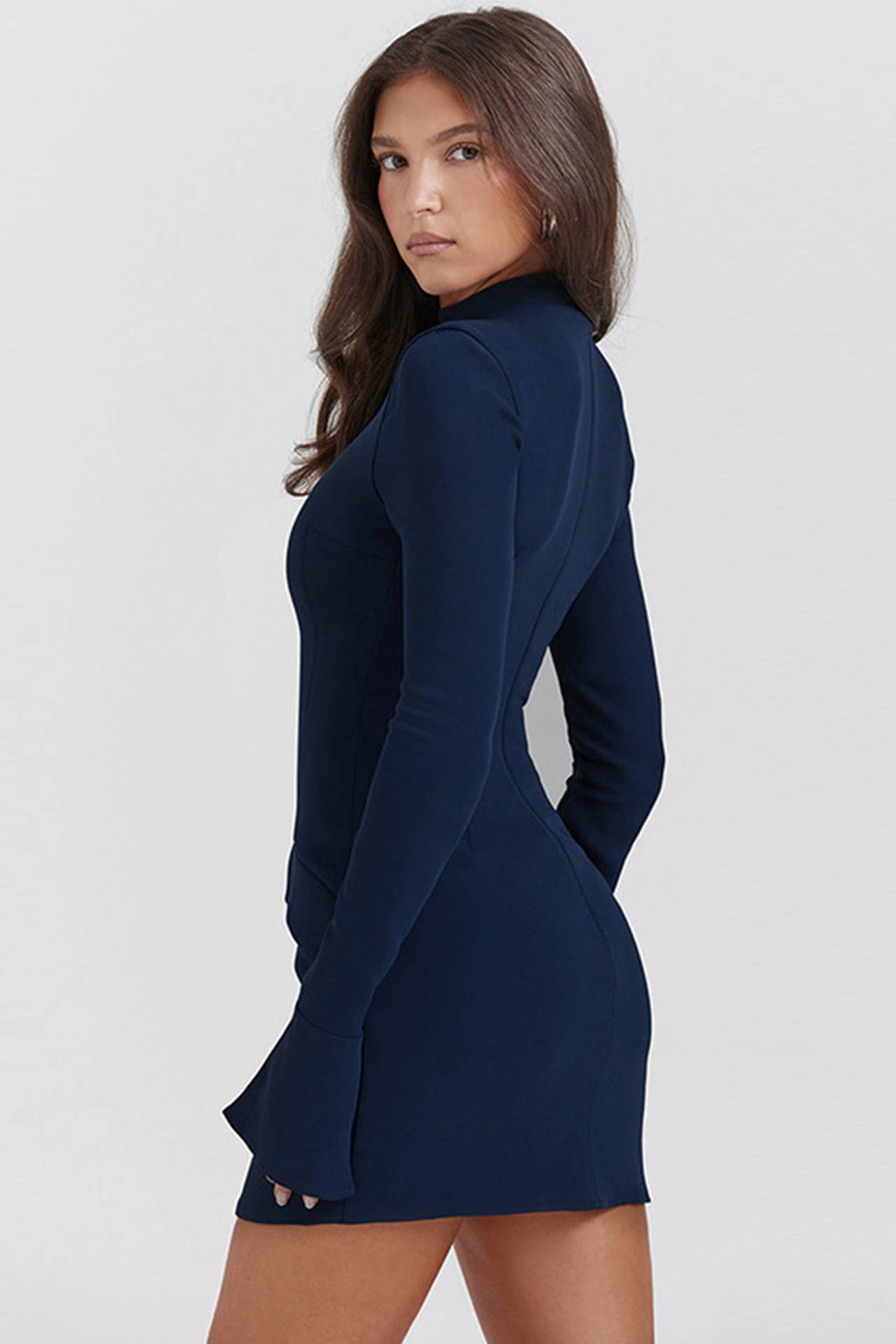 SEXY FASHION SOLID SLIM LONG-SLEEVED SHORT DRESS