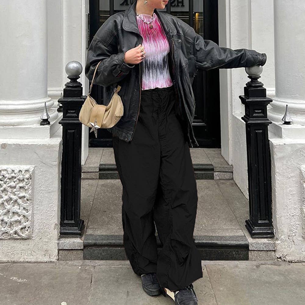 Fashion loose,low-waisted, wide-leg cargo pants