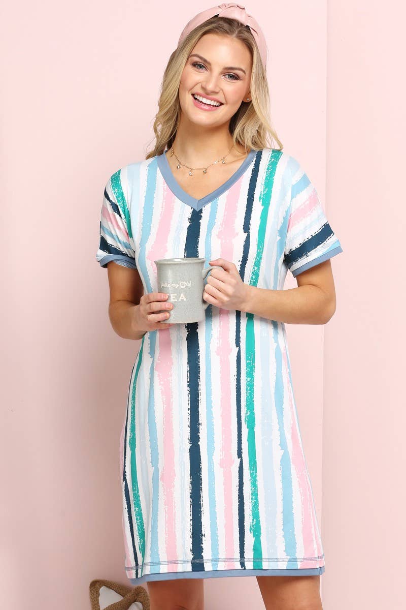 CWDSD10385_V-NECK SHORT SLEEVE SLEEPWEAR DRESS