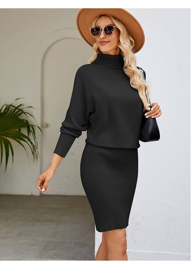SLIM SWEATER DRESS WITH HIP WRAP AND HIGH NECK