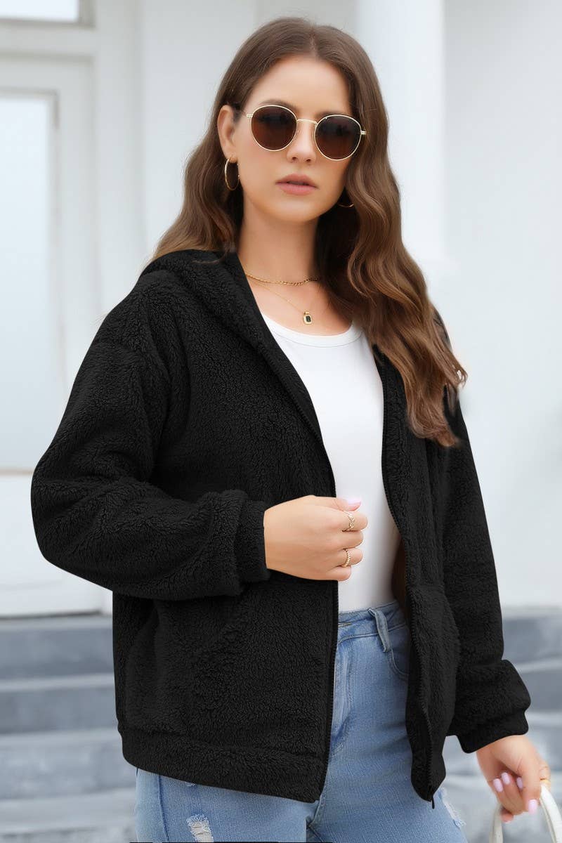 CWOCO0332_LOOSE CASUAL THICKENED HOODED PLUSH JACKET