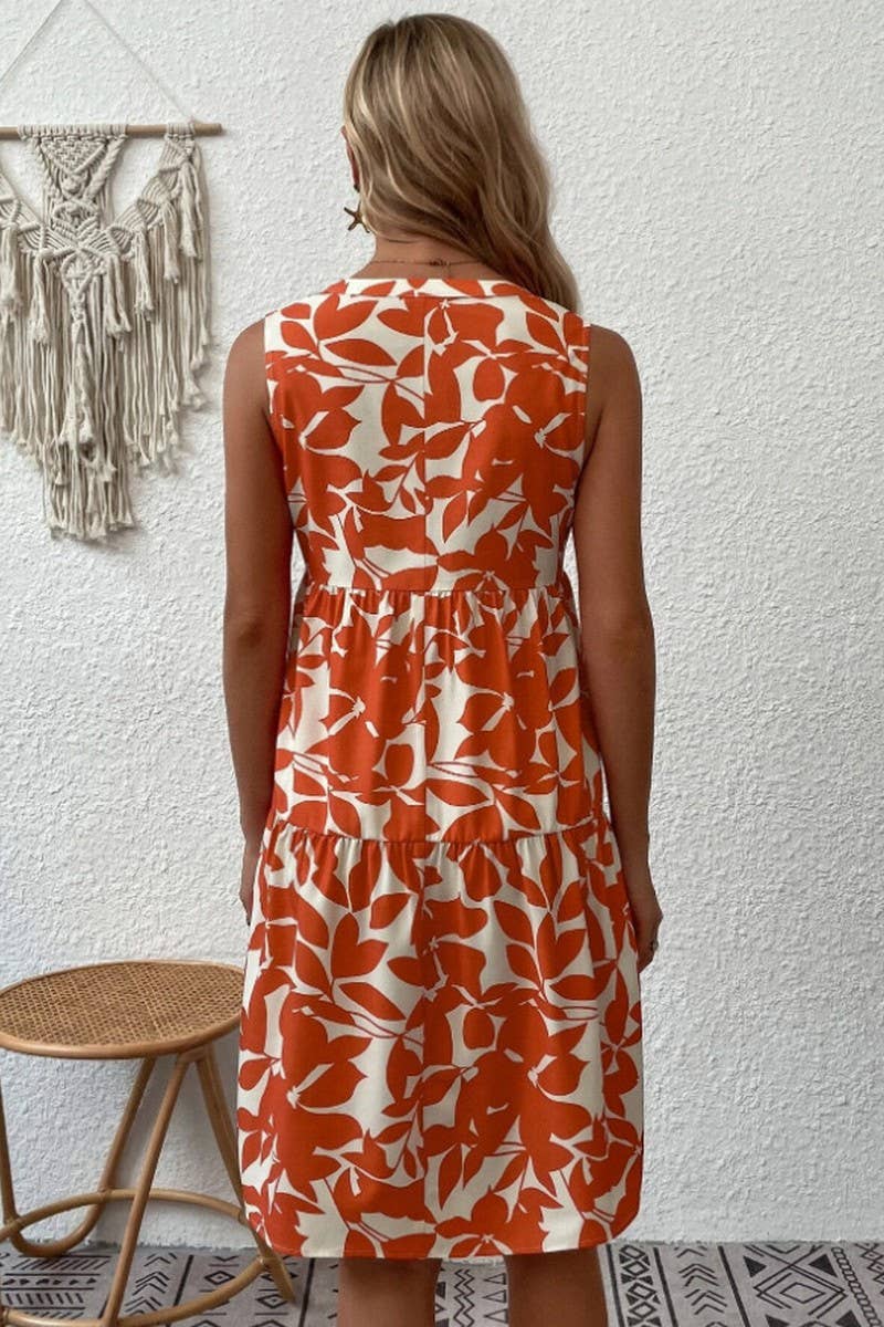 CWDSD8560_PRINTED V-NECK SLEEVELESS TIERED DRESS