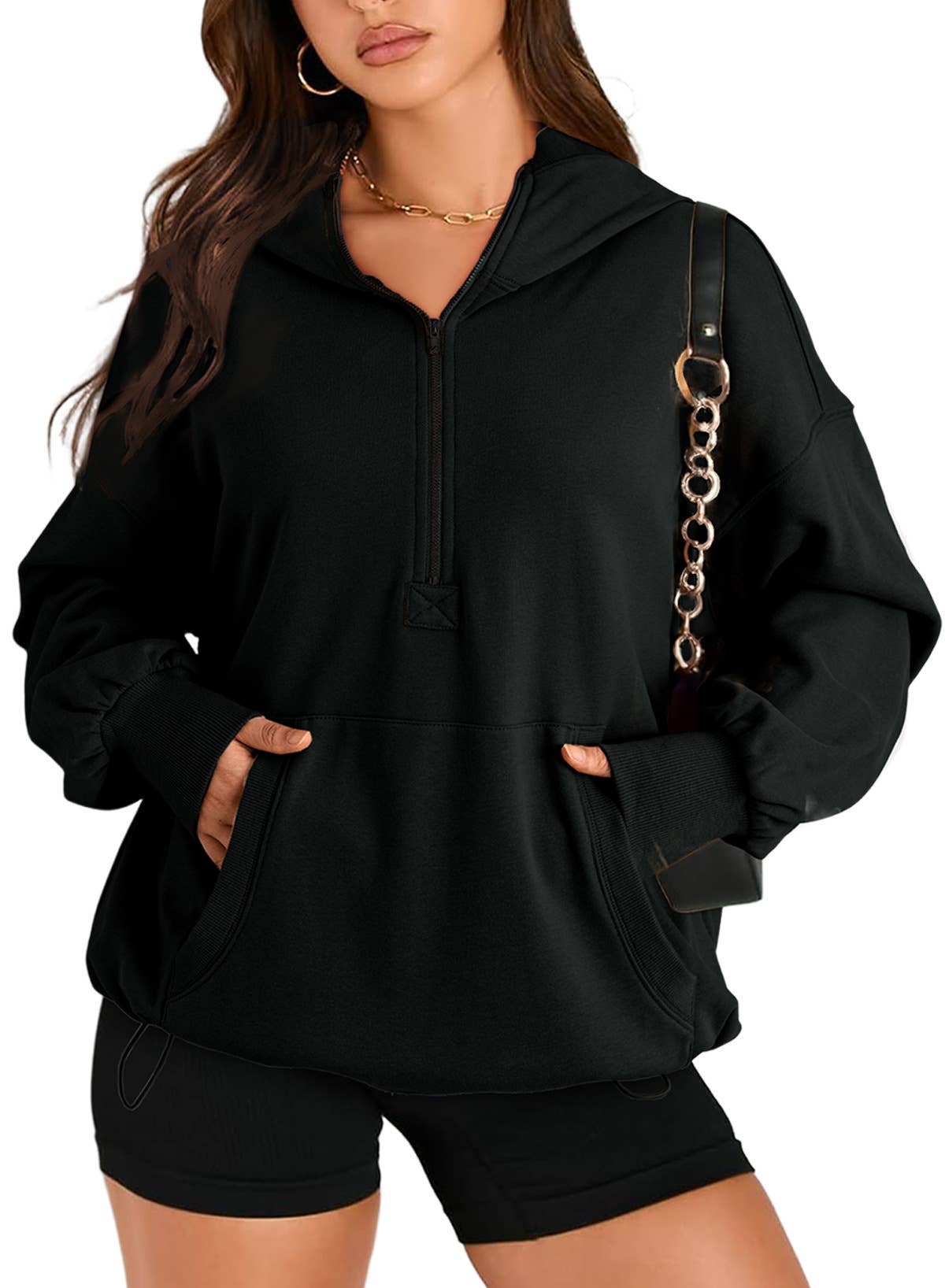 SOLID COLOR HOODED ZIPPER HOODIE