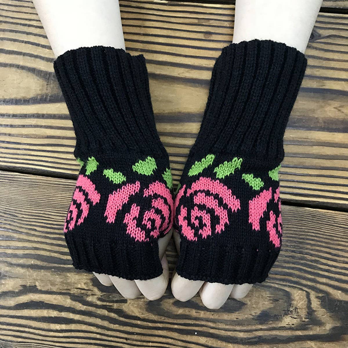 SHORT ROSE KNITTED HALF-FINGER GLOVES