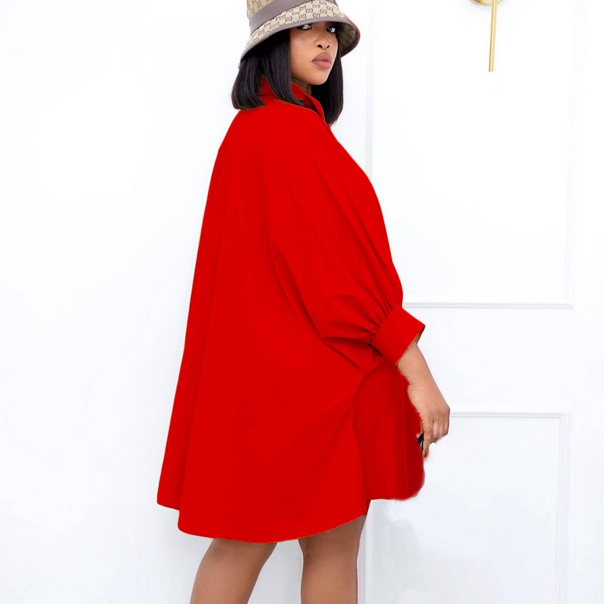 LOOSE LAPEL SOLID COLOR OVERSIZED SHIRT DRESS