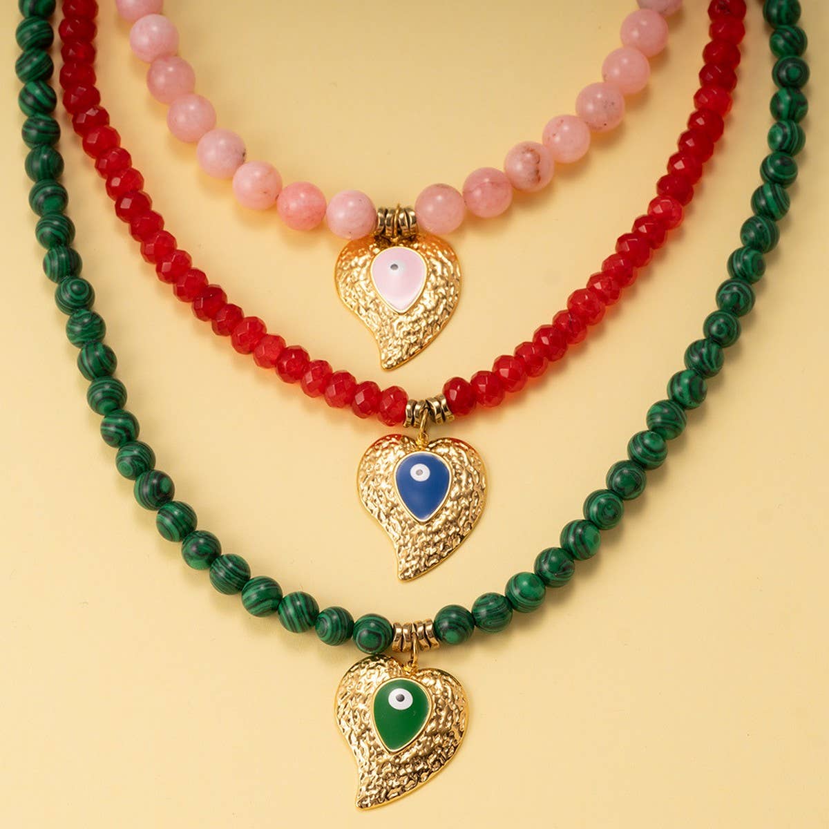 Colorful Beads Malachite Evil Eye Heart Necklace