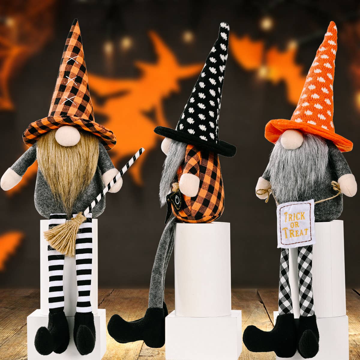 HALLOWEEN HANGING LEG DOLL ORANGE HAT ORNAMENTS