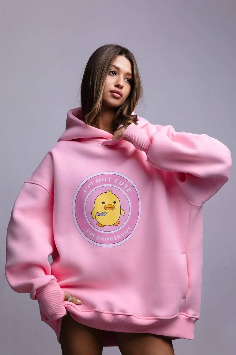 CWOHOL0660_CASUAL DUCK PRINT HOODED LONG-SLEEVED HOODIE