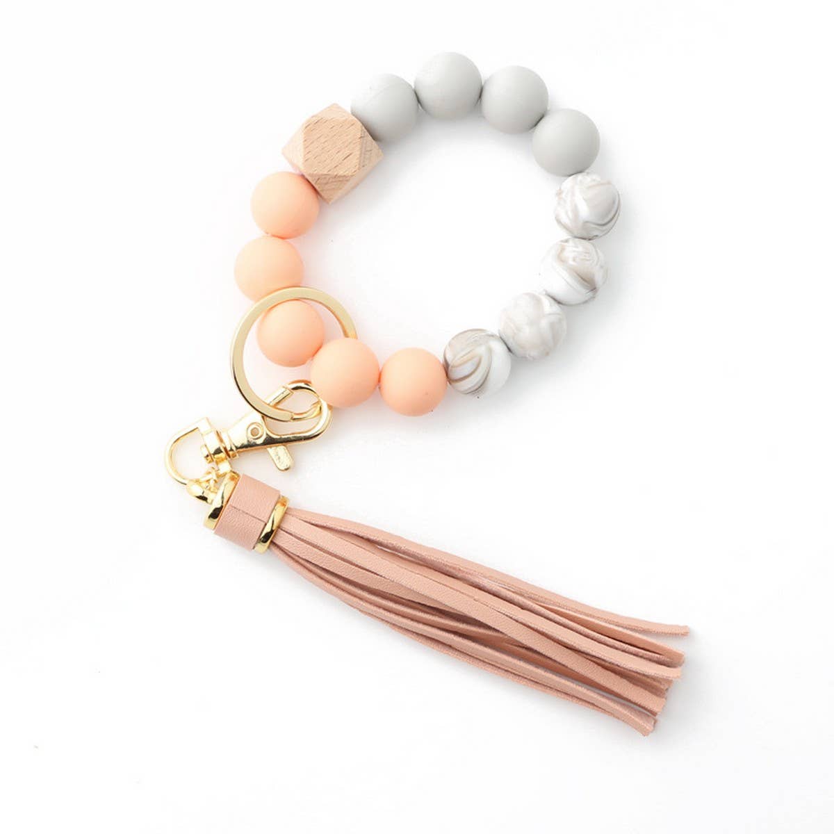 Tassel Wood & Silicone Bead Bracelet Keychain