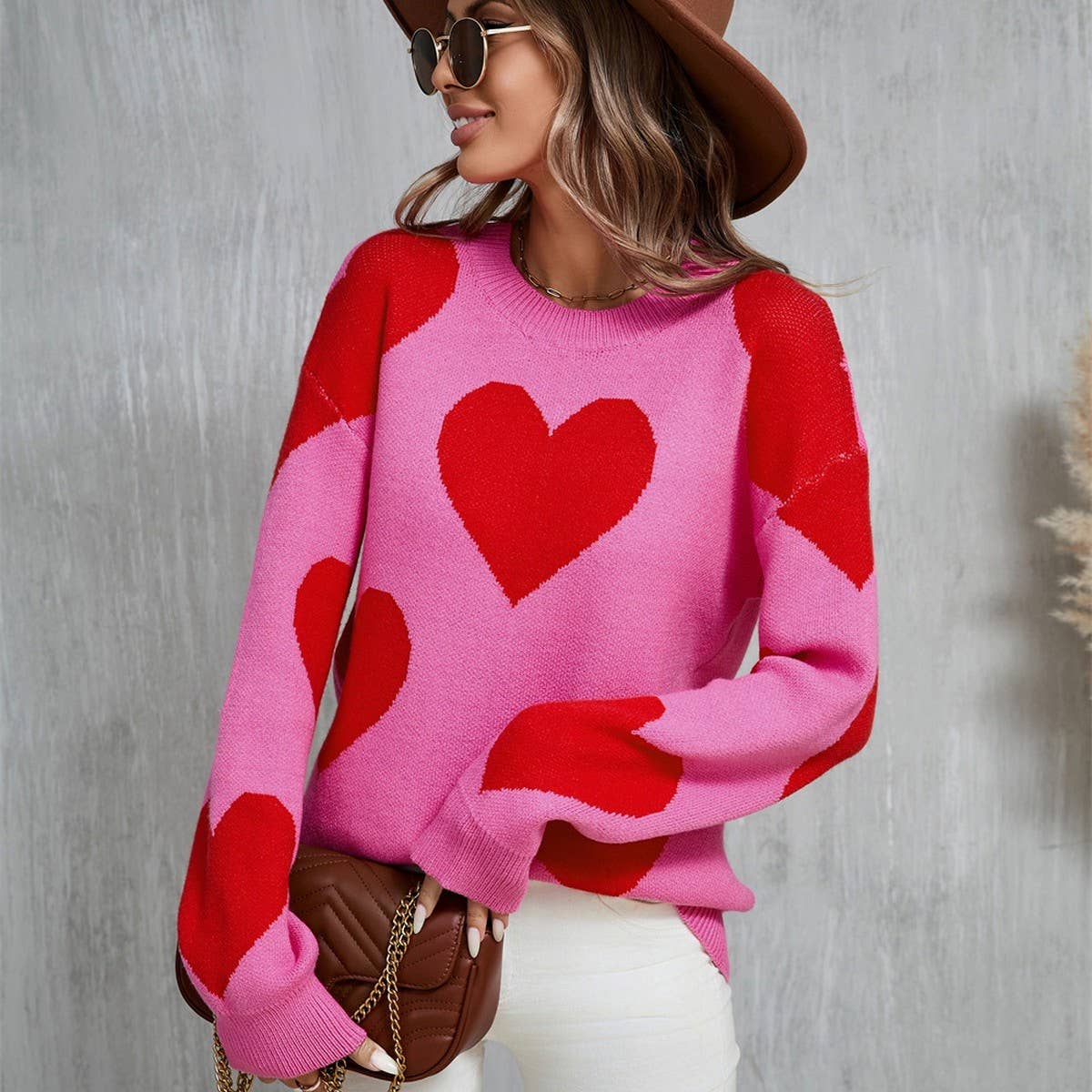 Valentine's Day jacquard pullover sweater