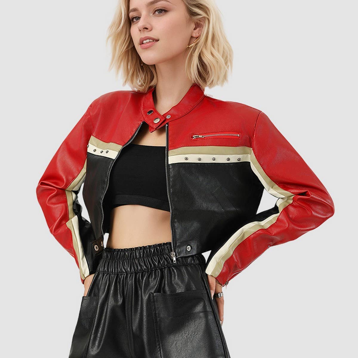 Colorblock PU Moto Jacket ? Edgy Baddie Style