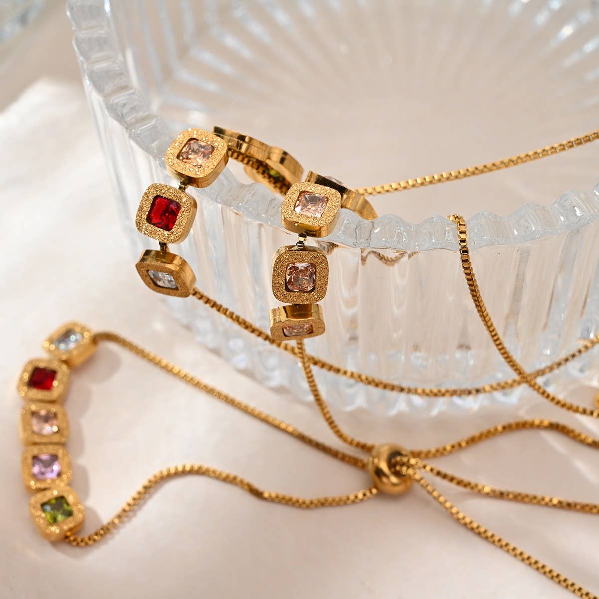 Adjustable Square Zircon Stainless Steel Bracelet_CWAJE4598