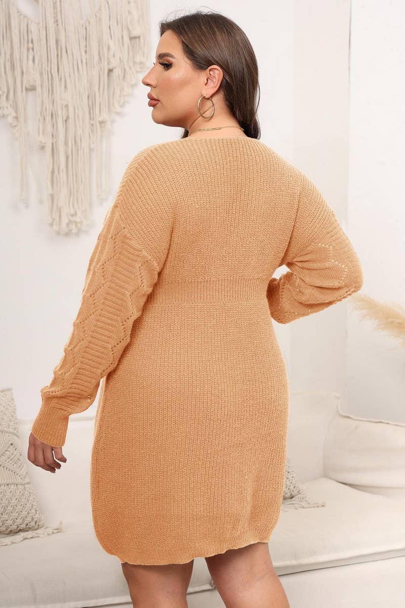 CWOSWL1573_PLUS Size Round Neck Long Sleeve Pullover Sweater