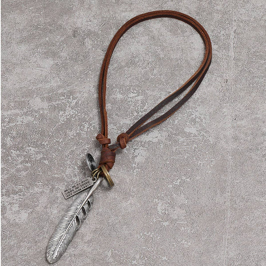 MEN'S PERSONALIZED SIMPLE FEATHER LEATHER NECKLACE