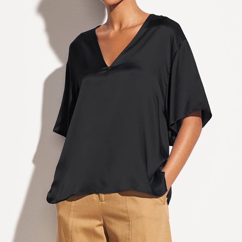 V-neck loose luxury imitation silk home top