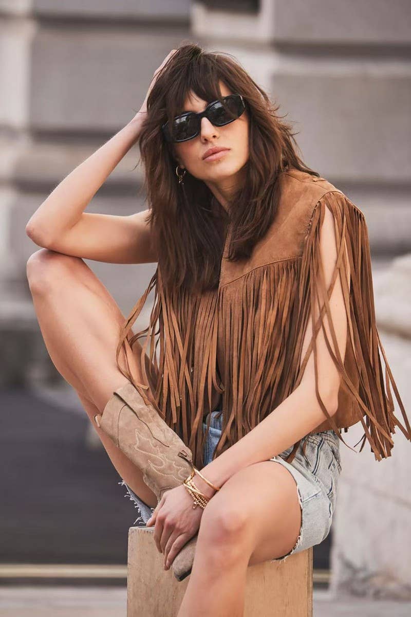 CWOCASL0054_NEW SUMMER RETRO CARDIGAN TASSEL VEST