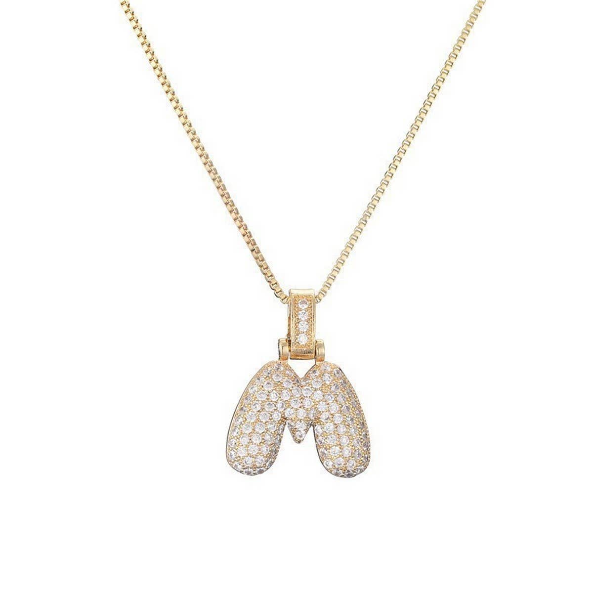 Copper Zirconia 26 Letters Pendant Necklace