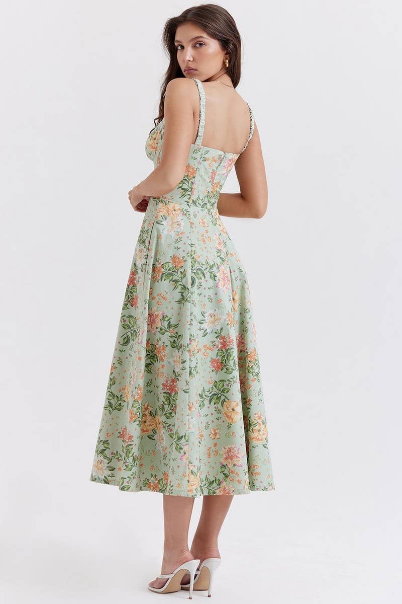 CWDMD5631_RUFFLED FLORAL SLIT SLING MIDI DRESS