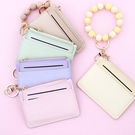 Leather ID Card Wallet with Silicone Bead Keychain_CUAB00449