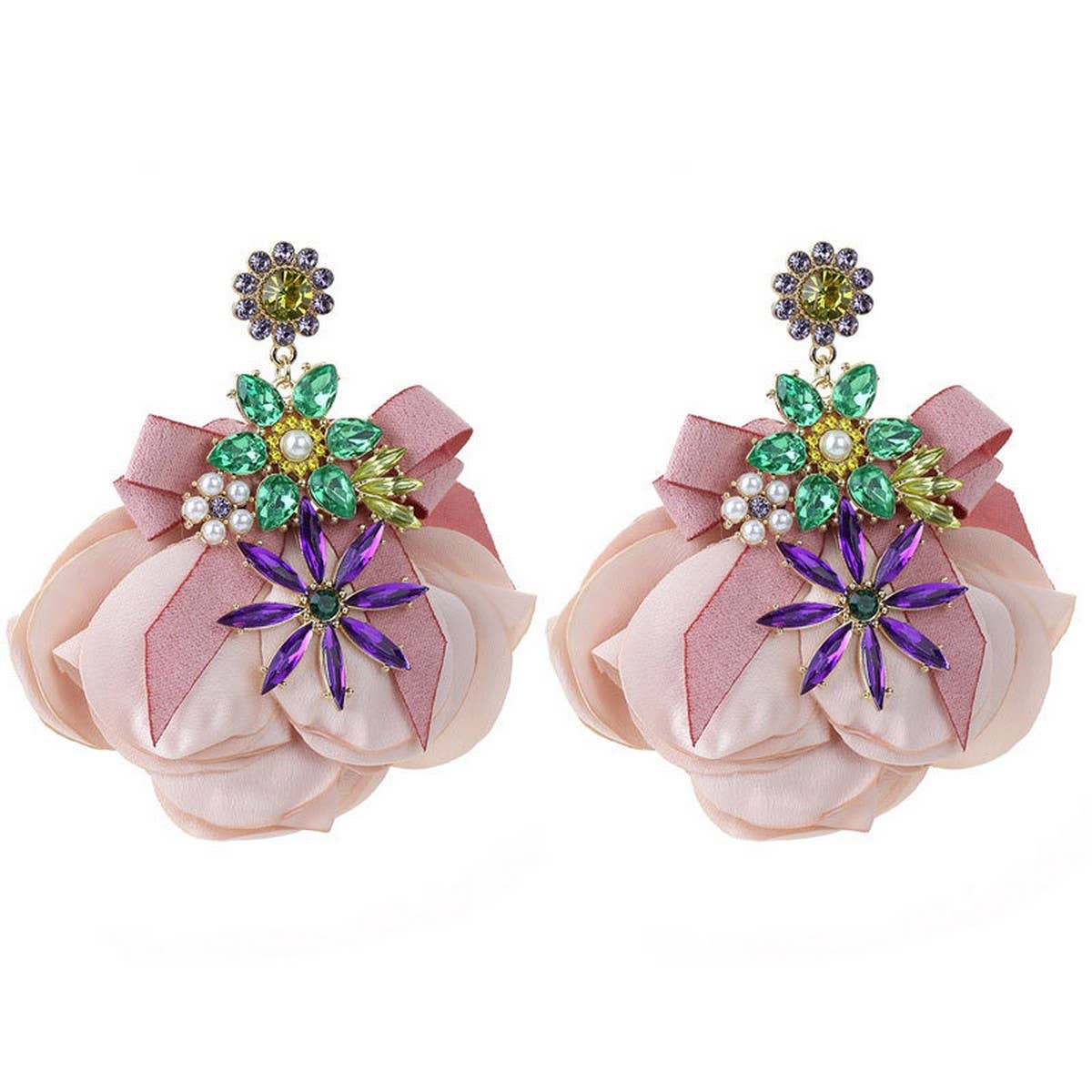 Handmade Floral Fabric Earrings Elegant Woman's