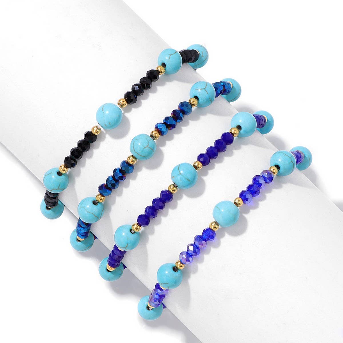 CWAJE4237_FASHION TURQUOISE GLASS BEAD STRETCH BRACELET