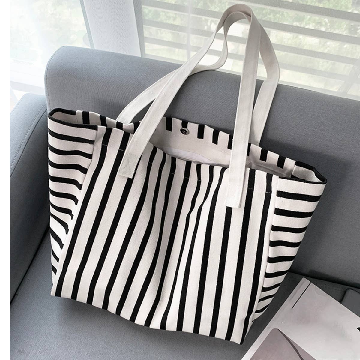 NEW STRIPED LARGE CAPACITY CANVASBAG_CWAB2136