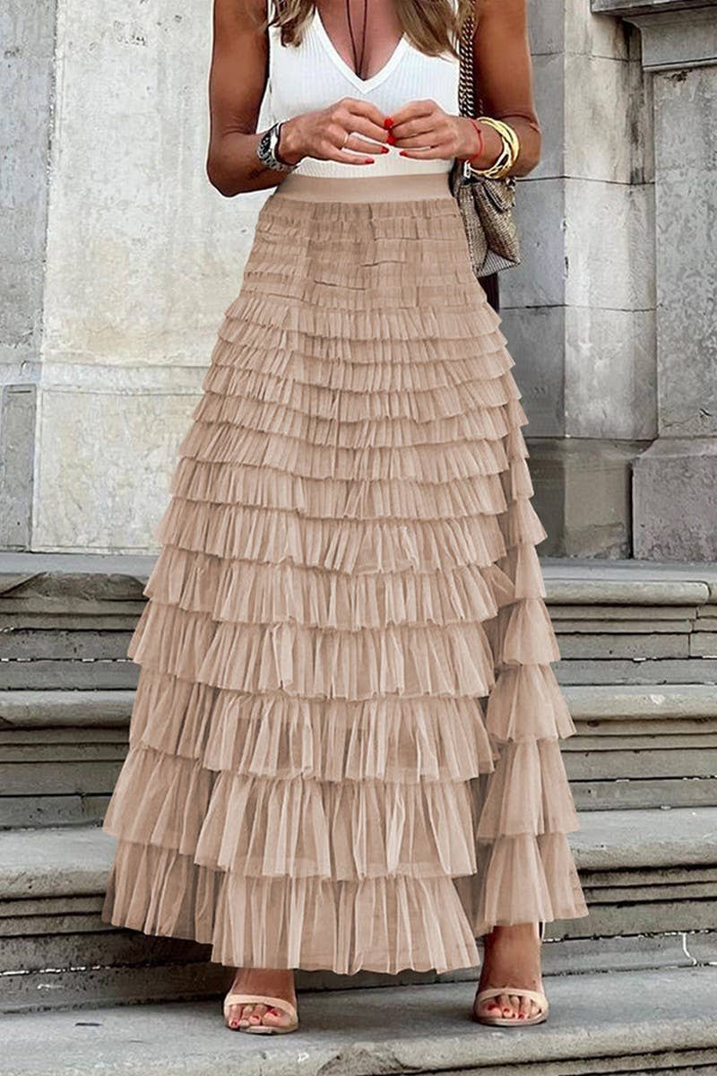 CWBSS0492_ELEGANT SOLID COLOR HIGH WAIST MESH CAKE SKIRT