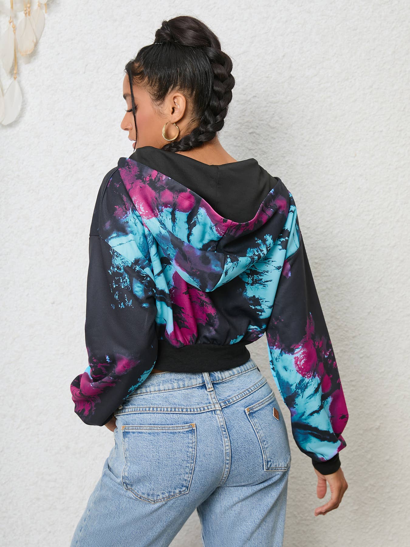 SLOUCHY TIE DYE FASHION HOODIE CROP HOODIE
