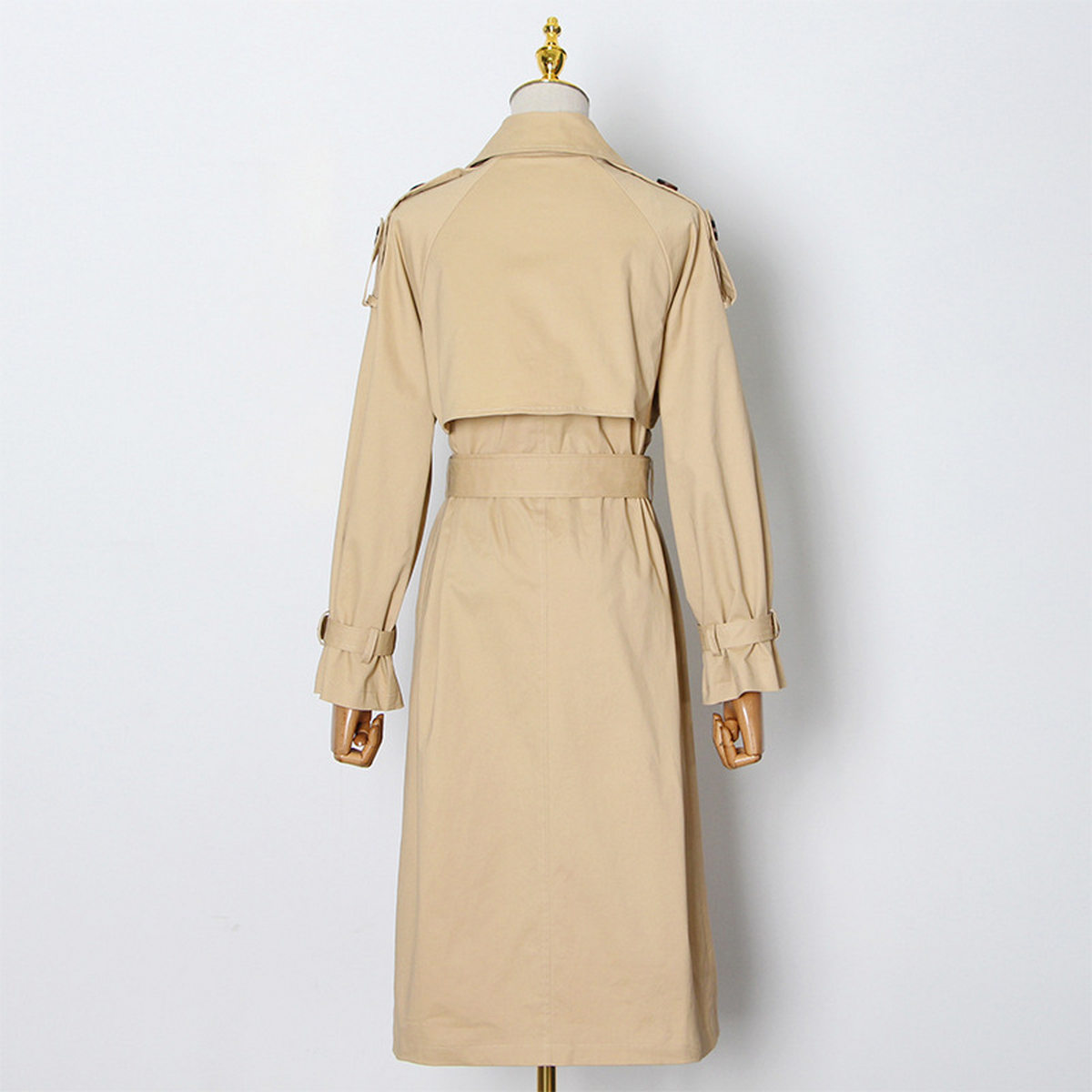 Elegant Long Trench Coat with Waist Belt & Collar