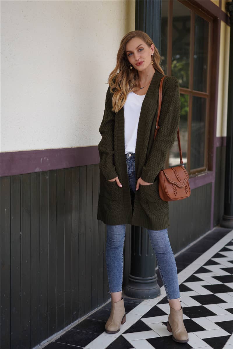 KNIT CARDIGAN TWISTED ROPE KNIT SWEATER